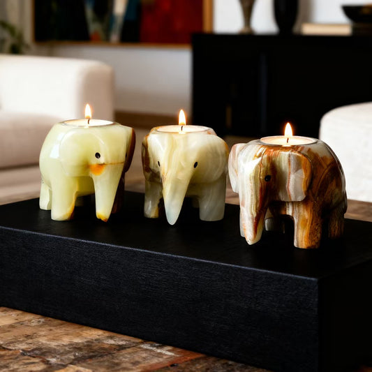 Afghan Jade Elephant Candlestick Crystal Rough Stone Combination