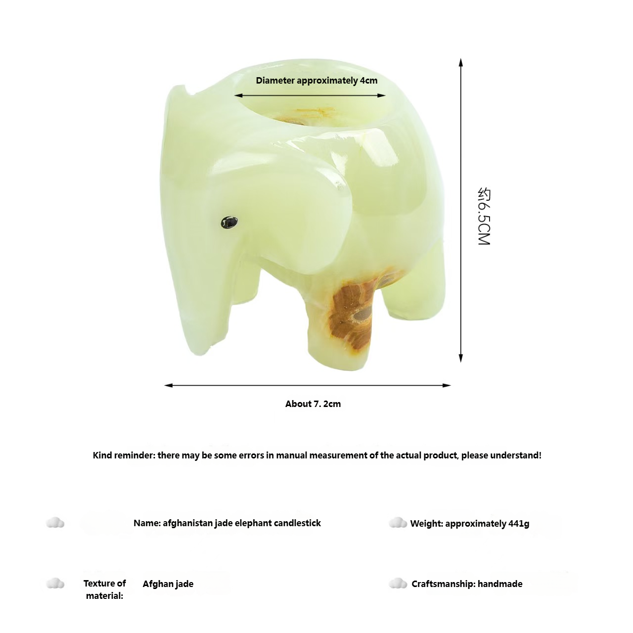 Afghan Jade Elephant Candlestick Crystal Rough Stone Combination