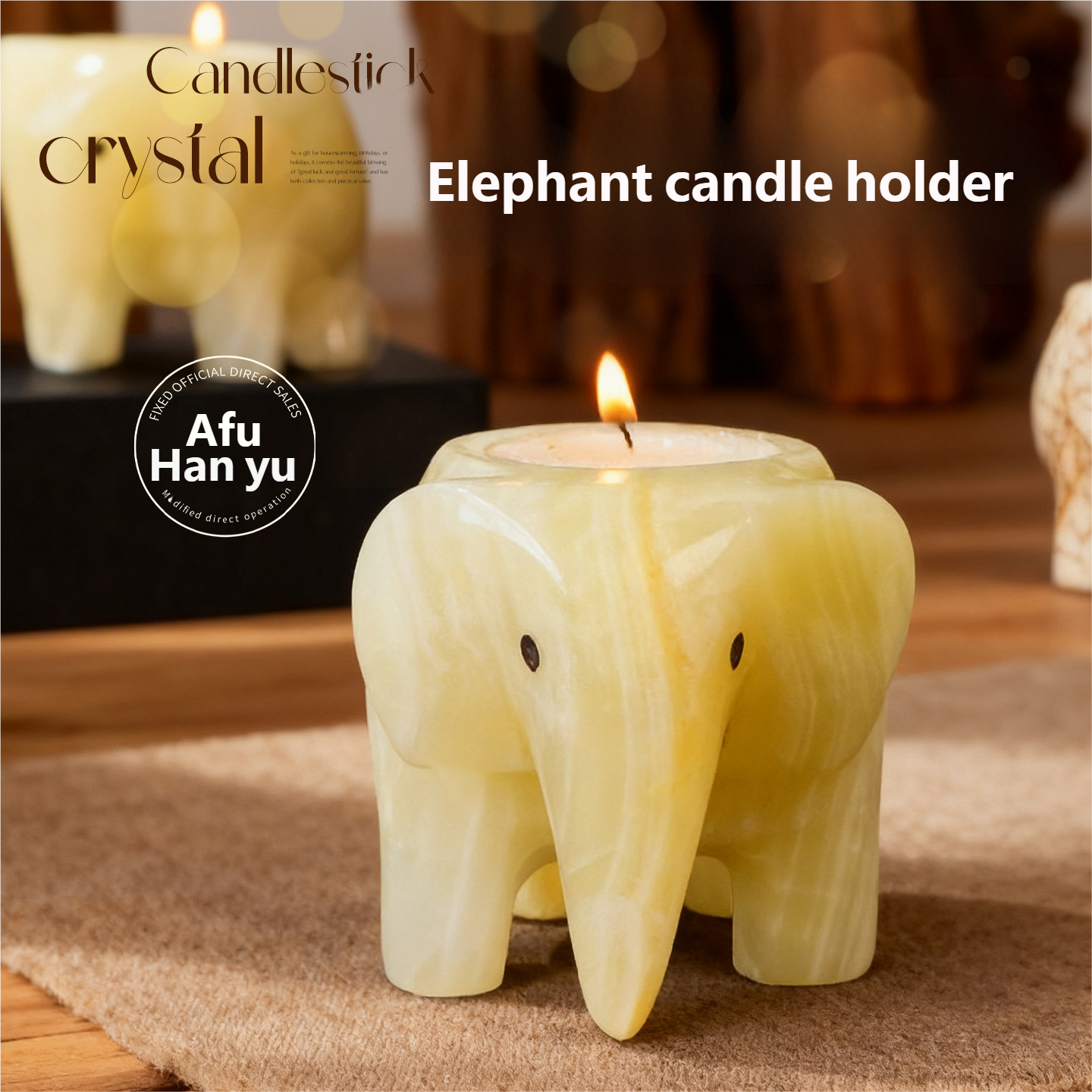 Afghan Jade Elephant Candlestick Crystal Rough Stone Combination