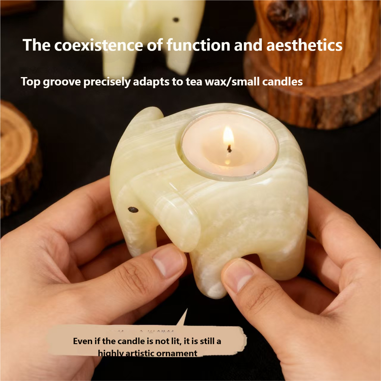 Afghan Jade Elephant Candlestick Crystal Rough Stone Combination